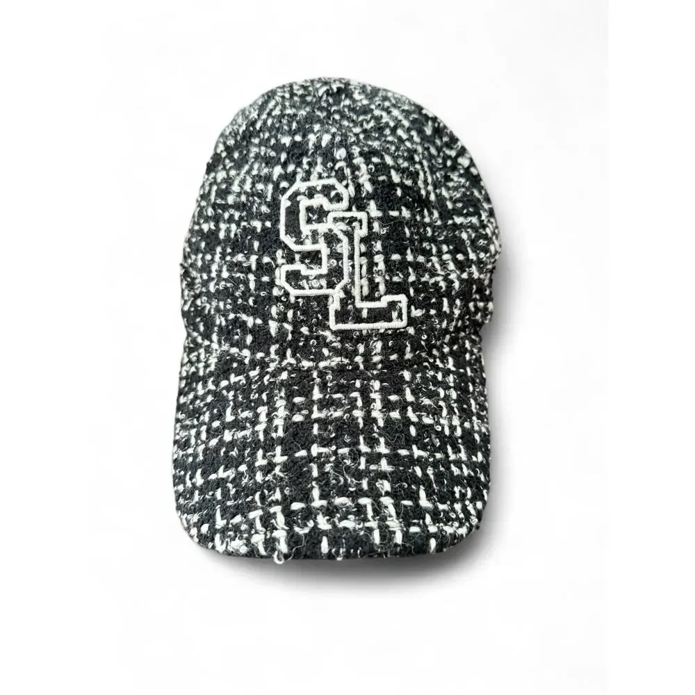 Saint Laurent YSL Tweed Wool Blend Logo Baseball Cap 56 Small